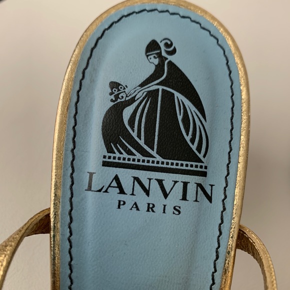 AUTHENTIC LANVIN GOLD SANDALS BLOCK HEEL 37 - Picture 4 of 5